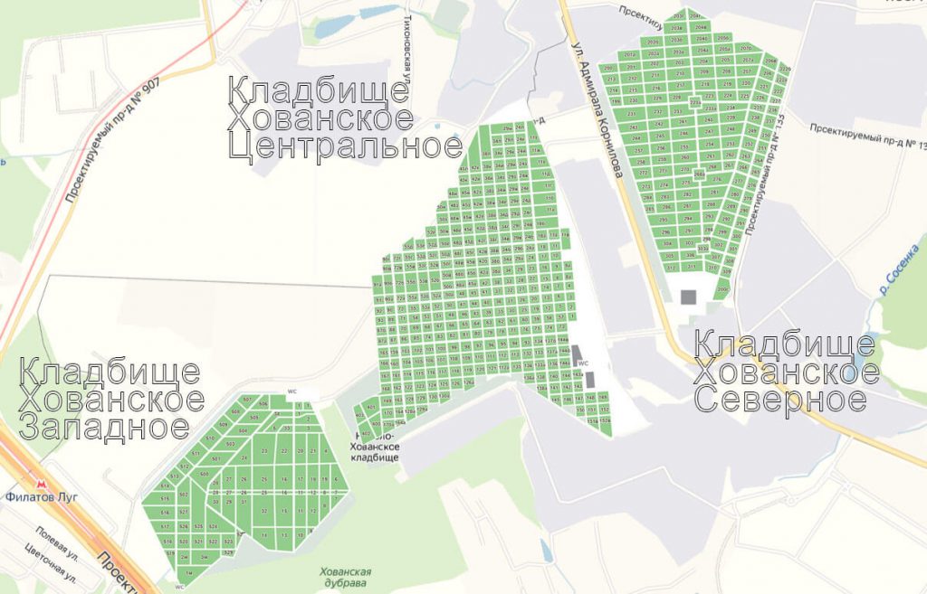 Хованское кладбище центральное карта